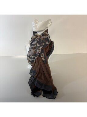 Leopard Print Brown Black Mesh Scarf Wrap 36 in x 56 in Lightweight Sheer